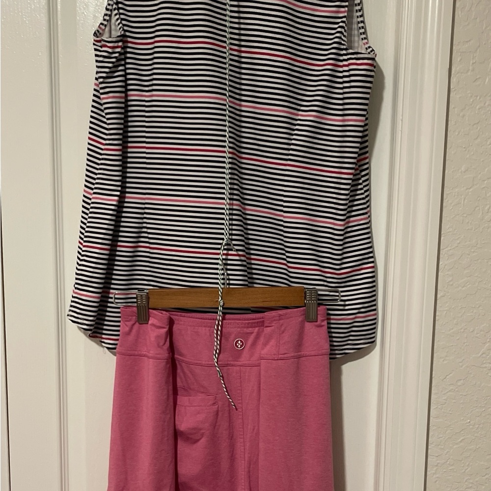 Golf Striped Sleeveless Top and Pink skort Set